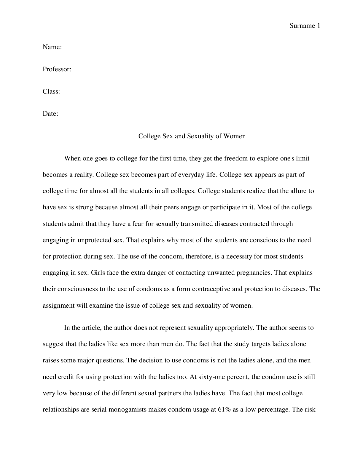 Preview image for College Sex and Sexuality of Women